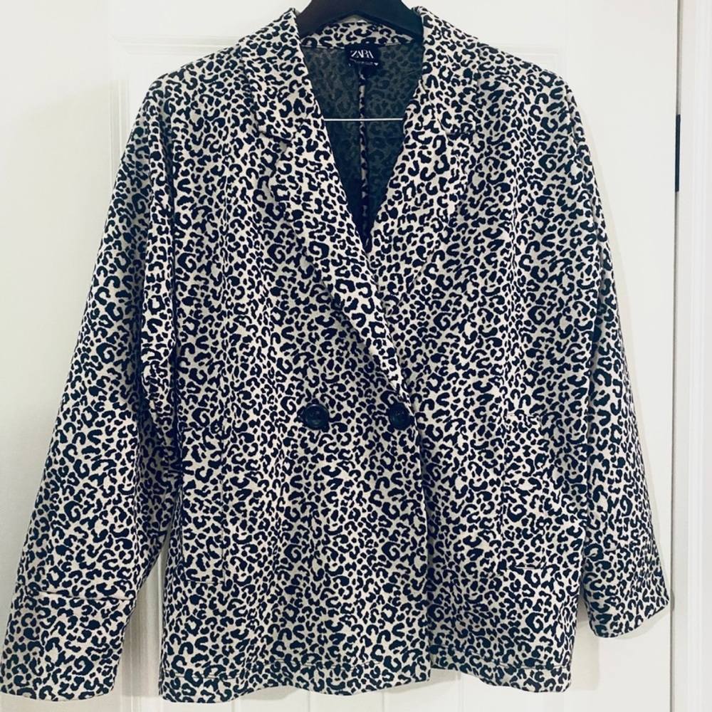 Zara Double Breasted Leopard Oversized Blazer Size Medium